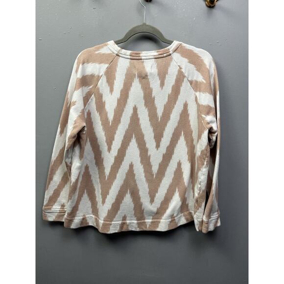 Loft Lou & Grey Sweatshirt Womens Large Brown Cream Ikat Pullover Cropped - Picture 2 of 5